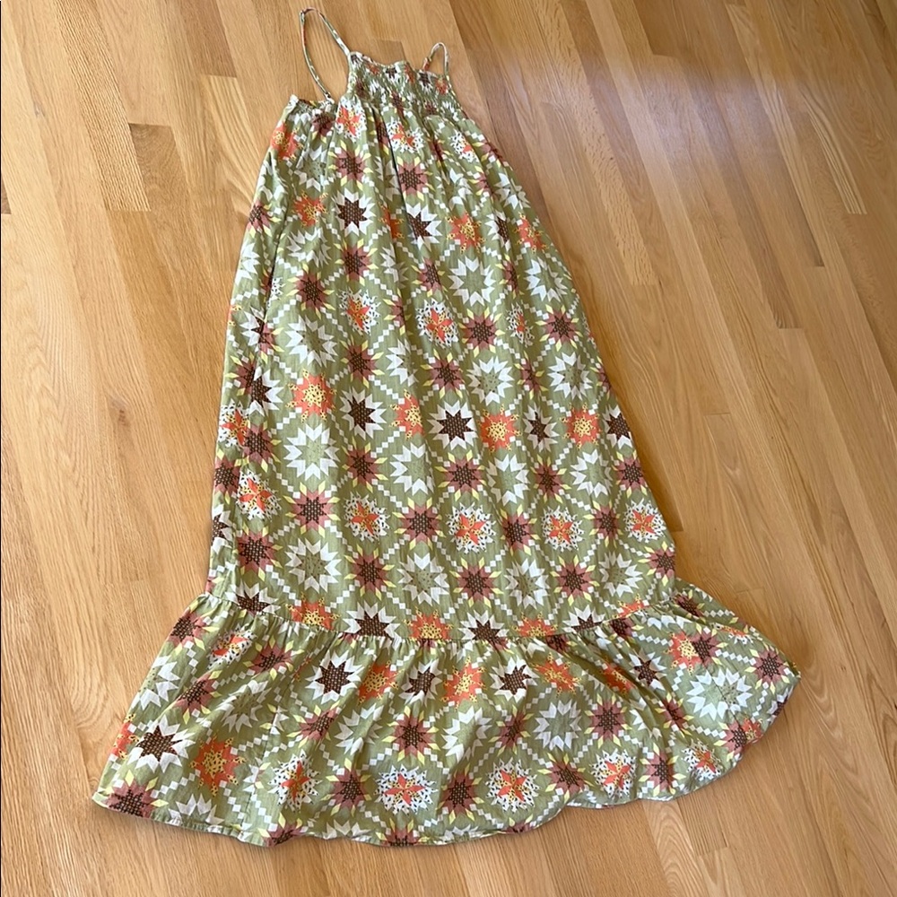 Universal Thread Green And Red Patterned Maxi Dre… - image 1